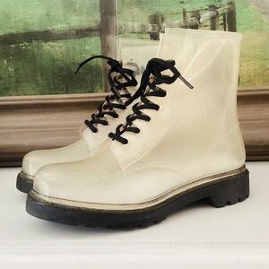 G Six Workshop Ankle Boots Clear Gold Glitter Size EU 41, US 10.5, Waterproof